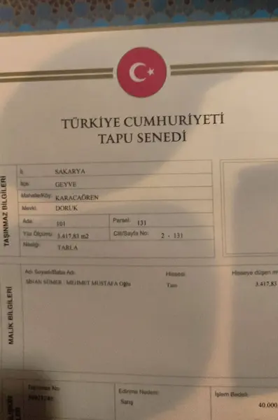 Sakarya Geyve Karacaören Mahallesi 3.417 m² satılık tarla arsa - Fotoğraf 1