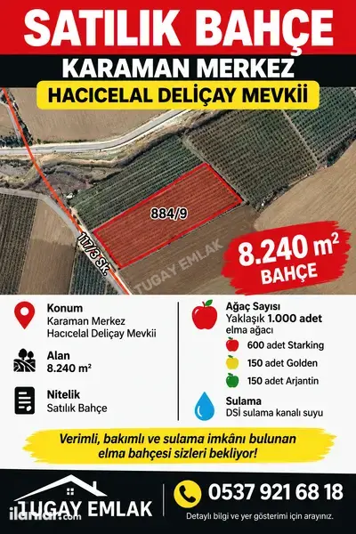 Karaman Merkez Hacıcelal Mahallesi 8.240 m² satılık bağ & Bahçe arsa - Fotoğraf 1