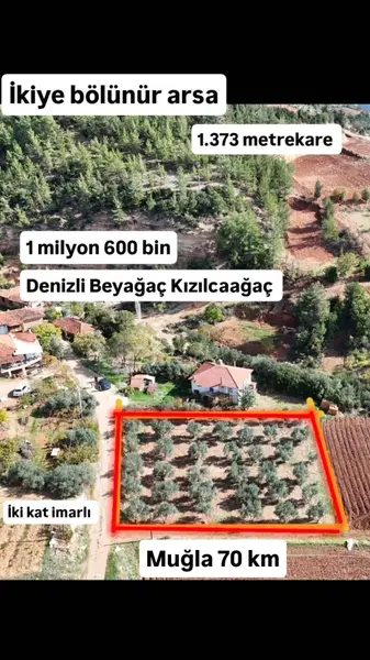 Denizli Beyağaç Kızılcaağaç Mahallesi 1.373 m² satılık konut arsa - Fotoğraf 1