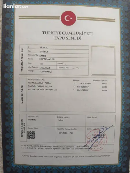 Bilecik İnhisar Koyunlu Köyü Mahallesi 19.500 m² satılık bağ & Bahçe arsa - Fotoğraf 1