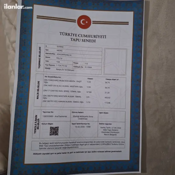 Edirne Meriç Adasarhanlı Köyü Mahallesi 453.092 m² satılık - Fotoğraf 1