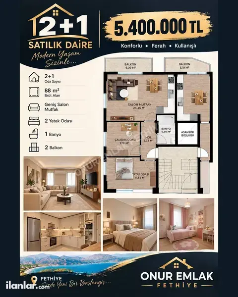 Muğla Fethiye Karaçulha Mahallesi 2+1 75 m² satılık daire - Fotoğraf 1