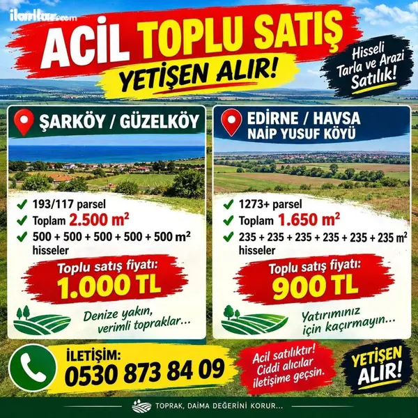 Tekirdağ Şarköy Güzelköy Mahallesi 2.500 m² satılık bağ & Bahçe arsa - Fotoğraf 1