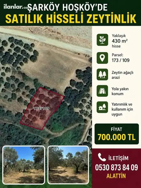 Tekirdağ Şarköy Hoşköy Mahallesi 430 m² satılık bağ & Bahçe arsa - Fotoğraf 1