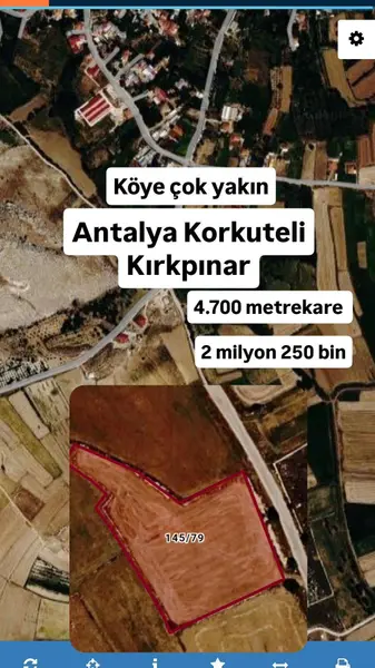 Antalya Korkuteli Kırkpınar Mahallesi 4.700 m² satılık - Fotoğraf 1