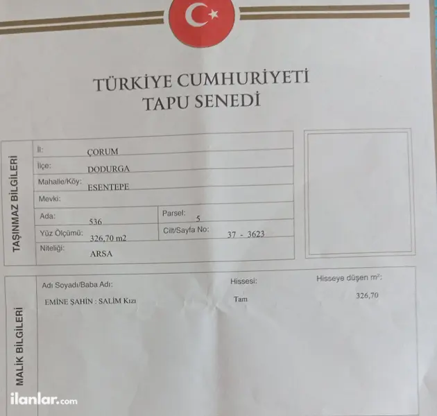 Çorum Dodurga Esentepe Mahallesi 326 m² satılık - Fotoğraf 1